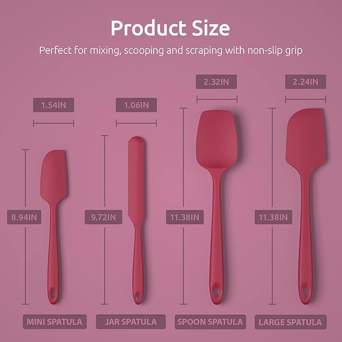 U-Taste 480ºF High Resistant BPA Free Silicone Spatula Set of 4 (Red), and Upgraded Measuring Cups and Spoons Set of 10 with Reinforced Welded Handle (Color)