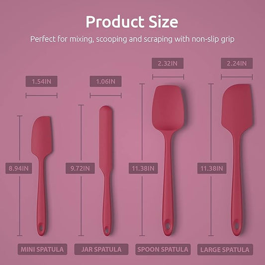 U-Taste 480ºF High Resistant BPA Free Silicone Spatula Set of 4 (Red), and Upgraded Measuring Cups and Spoons Set of 10 with Reinforced Welded Handle (Color)