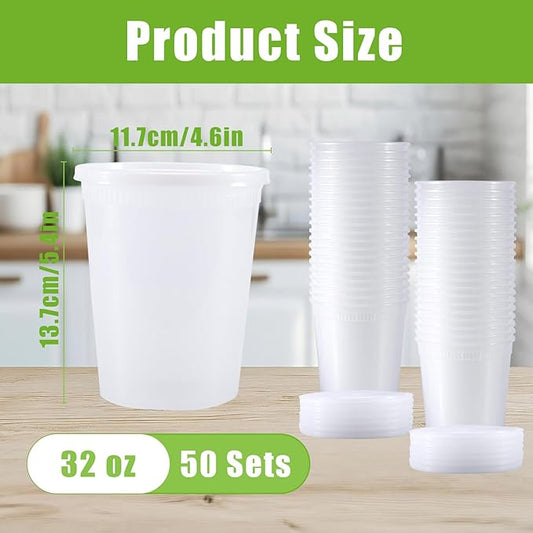 50 Pack Plastic Deli Containers with Lids,32 oz Food Storage Containers with Airtight Lids,Leakproof Soup Container,Stackable,Freezer,Microwave/Dishwasher Safe
