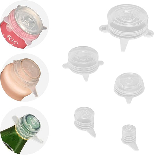 Extra Small Silicone Stretch Lids 5 pack Reusable Silicone Jar Cover to Fit 0.8 Inch to 3.2 Inch Cat Food Cans Mini Mason Jars Beer Bottles