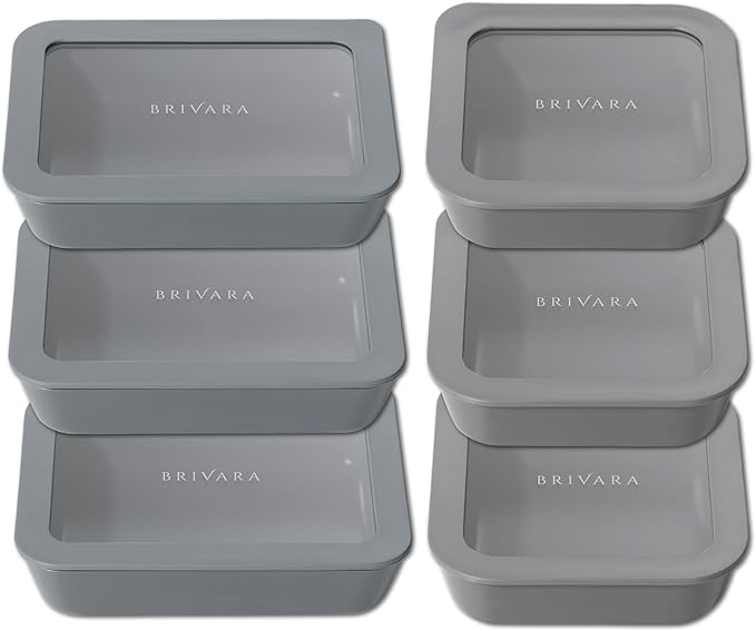 Ceramic Coated Glass Food Storage Container | No PTFE, PFOA, PFAS, and BPA | Reusable Non Toxic Meal Prep Container with Glass Lid | Easy To Store | 6 Piece Food Prep [Smoke]