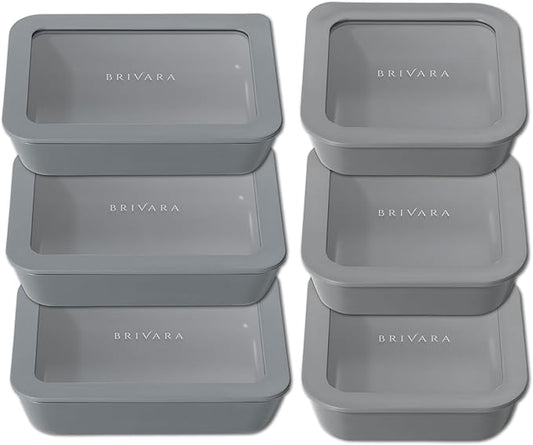 Ceramic Coated Glass Food Storage Container | No PTFE, PFOA, PFAS, and BPA | Reusable Non Toxic Meal Prep Container with Glass Lid | Easy To Store | 6 Piece Food Prep [Smoke]