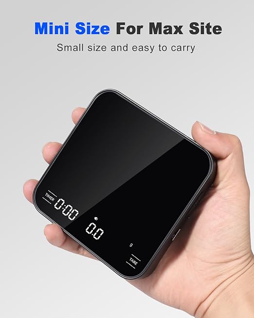 Rechargeable Mini Coffee Scale with Timer, Espresso Scale with Powder to Water Ratio and Water Flow Modes, 2kg/0.1g Digital Scale for Espresso and Pour-Over, Portable Scale with Silicone Pad