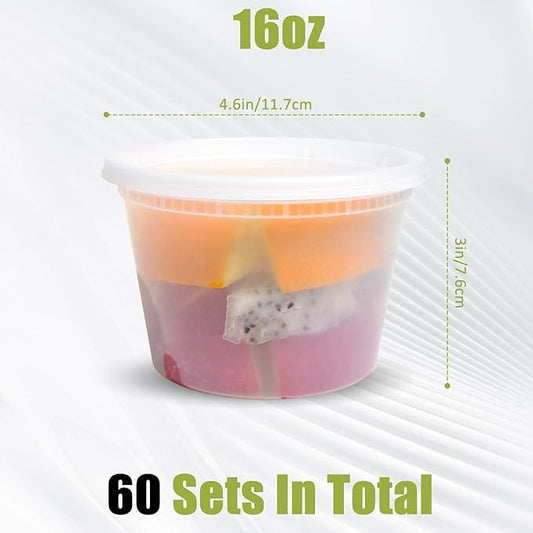 [60 sets] 16oz Plastic Soup Containers with Lids，Deli Containers with Lids，Food Storage Containers with airtight lid，Meal Prep Containers/BPA Free/Freezer Safe/Dishwasher Safe/Microwave Safe/Stackable