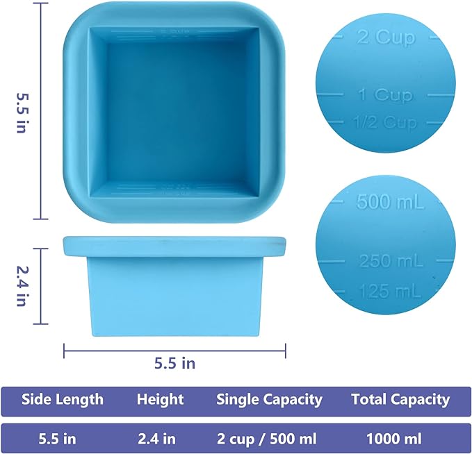 2 Cup Silicone Freezer Trays with Lid 4 Pack Silicone Freezer Molds soup freezer containers Make 4 Perfect Soups, Broths, Stews, Sauces, Curries