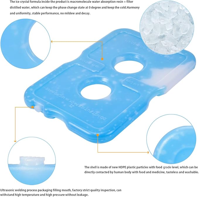 Cold Ice Pack Brick Reusable Long Lasting Cool Slim Thin Freezer Pack Cooler for Lunch Boxes Bag