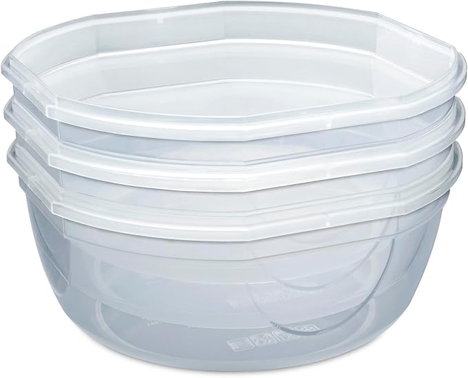 Sterilite Ultra-Seal 4.7 Qt Bowl, Large Airtight Food Storage Container, Latching Lid, Microwave and Dishwasher Safe, Clear With Red Gasket, 4-Pack
