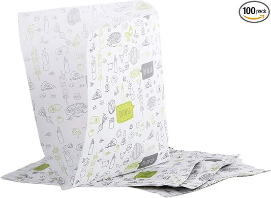 (Pack of 100) Craft Pack Paper Party Merchandise 6.69"" x 6.69"" (17 x 17 cm) White Sack Bags Lunch Storage Container Food For Burgers, Fries