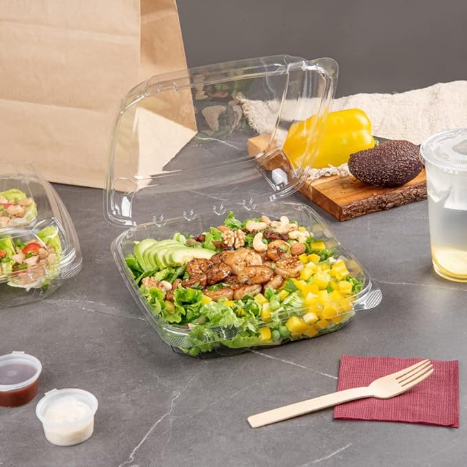 Restaurantware Thermo Tek 45.7 Ounce Clamshell Containers 100 Anti-Fog To Go Food Containers - Freezable Rectangle Clear Plastic Food Packaging Containers Disposable