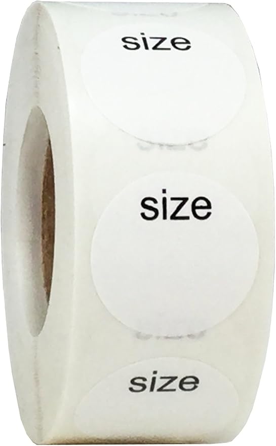 Shoe Size Blank White Stickers for Retail Clothing – 3/4 Inch Round, 500 Semi-Gloss Adhesive Labels Per Roll with “Size” Text for Custom Footwear Labeling – Made in The USA