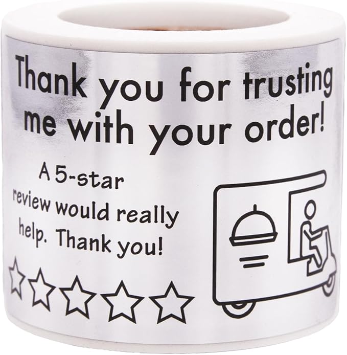 Thank You for Your Order 5 Star Food Delivery Labels 1.5 x 2.5 Inch 100 Total Stickers
