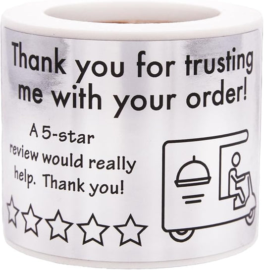 Thank You for Your Order 5 Star Food Delivery Labels 1.5 x 2.5 Inch 100 Total Stickers