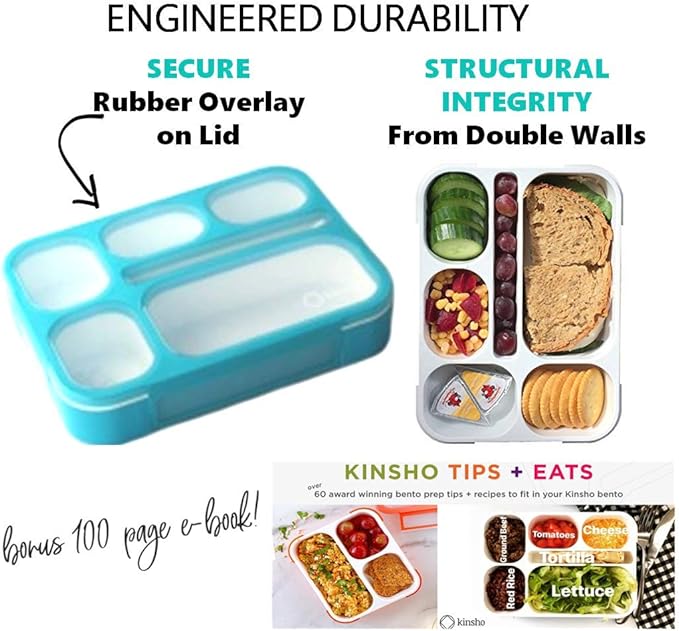 kinsho Bento Lunch Box with 9 Accessories for Kids, Snack Container Set with Food Picks, Silicone Cups, Steel Metal Vegetable Cutter and Utensils.Leakproof Set, BPA Free for Boys Girls Toddlers, Blue