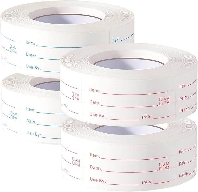 4 Rolls 2000 Pieces Removable Freezer Labels, 1 x 2 Inch Food Date Stickers Food Date Labels Refrigerator Food Labels for Food Containers, Easy to Write On