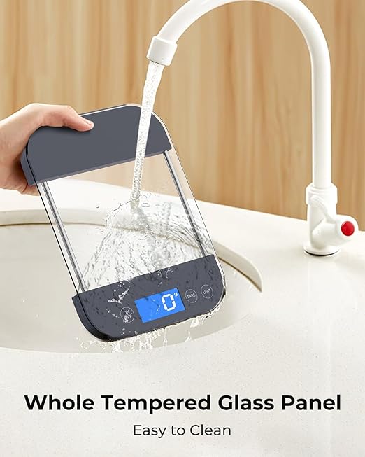 AZC Rechargeable Food Scale Digital Weight Grams and Oz, [Max 33lb Min 1g], Military Grade Anti-Drop Temepered Glass Panel, Crystal Clear Design for Kitchen Scale,Clear Grey