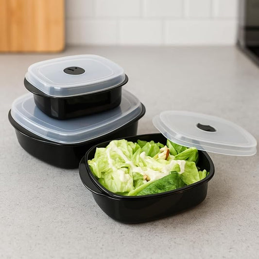 Reston Lloyd Nesting Microwave Containers, Set of 3, Adjustable Steam Vents, Airtight, Meal Prep, Durable BPA-Free Plastic- Freezer & Dishwasher Safe, Cookware & Food Storage, Anyday Cookware, Pink