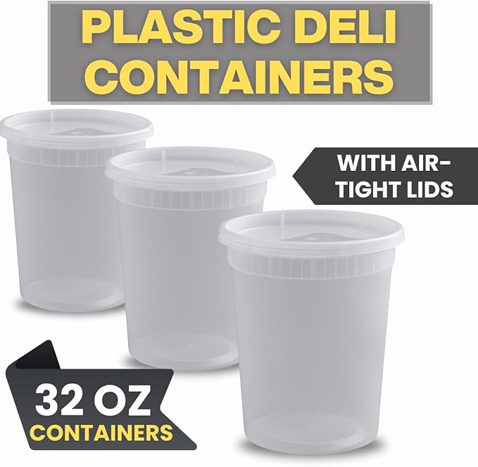 Smygoods 32oz Plastic Deli Containers with Lids - 30ct, Stackable, Leakproof, BPA Free, Clear