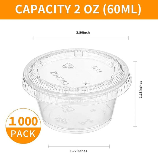 1000 Pack Jelly Shot Cups With Lids - 2oz Plastic Small Containers for Portion, Souffle, Sauce, Salad Dressing, Food Condiment - Disposable