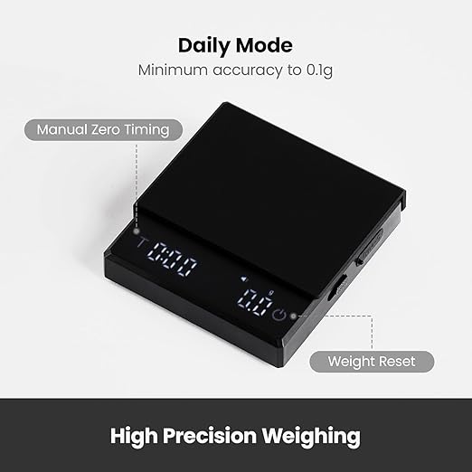 Digital Coffee Scales with Timer, 2kg/0.1g High Precision, Accurate Measurement for Espresso and Pour-Over, with LCD Display, Rechargeable