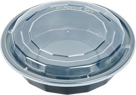 Restaurantware Asporto 24 Ounce To Go Boxes 100 Microwavable Take Out Food Containers - Clear Plastic Lids Included Do Not Contain BPA Black Plastic Catering Food Containers Disposable Round