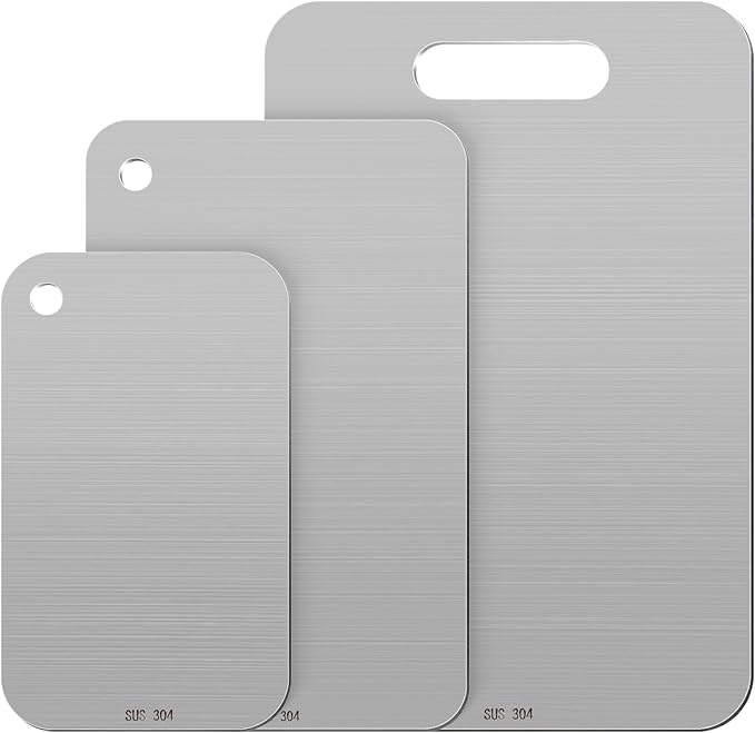 3 Packs Stainless Steel Cutting Board Small Cutting Boards for Kitchen, Metal Cutting Boards for Kitchen, Non Stick Chopping Cutting Board for Fruit Meat Vegetable(13.4x9, 11.8x7.9, 9.4x5.9 in)