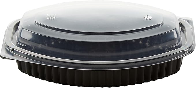 RW Base 16 Ounce Meal Prep Containers, 100 Microwavable To Go Containers With Lids - Disposable, Freezable, Black Plastic Oval Food Containers, Pack Hot And Cold Food, For Takeaway - Restaurantware
