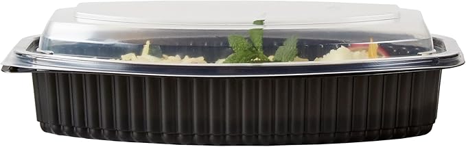 Restaurantware RW Base 24 Ounce Meal Prep Containers, 100 Microwavable To Go Containers With Lids - Disposable, Freezable, Black Plastic Oval Food Containers, Pack Hot And Cold Food, For Takeaway