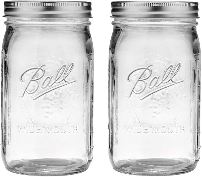 Ball Wide Mouth Glass Mason Jars with Lids and Bands, Used for Canning, Pickling, Juice, Jam, Jelly, Quart Size 32 Ounce (Pack of 2)