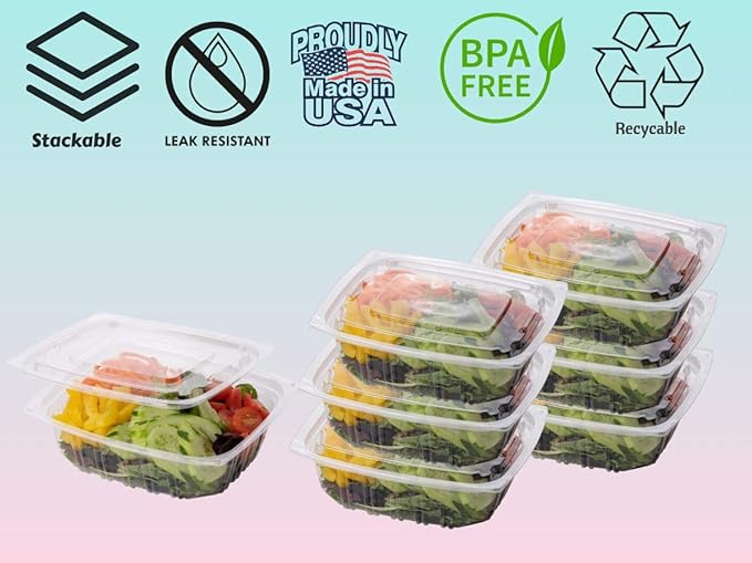 Smygoods Plastic Deli Containers, Square Deli Food Storage Containers With Lids, Clear, 64 count, Plastic Salad Containers,