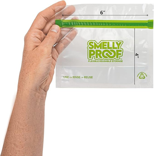 10 x Expandable Stand-Up & Fill REUSABLE Storage Bags for Food Designed & Mfg in US by Smelly Proof, NO PEVA, BPA FREE, Reusable Snack Bags, Dishwasher-Safe, Clear 3 mils STAND & FILL 6" x 4" - 10pk