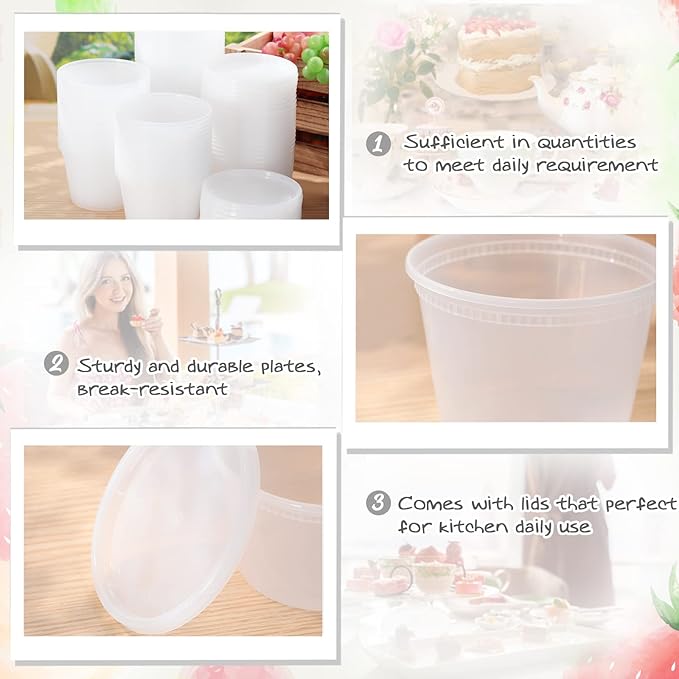 100 Sets Deli Containers with Lids 16 oz Leakproof Disposable Soup Containers plastic Food Storage box with Airtight Lids Round Clear Takeout bowl, Microwave Dishwasher Freezer Safe