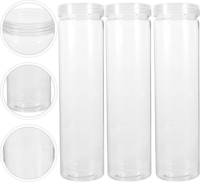 Kichvoe 3pcs Spaghetti Pasta Contaier Storage With Lid Clear Plastic Food Storage Jar Round Transparent Storage for Noodles Flour Cereal Sugar Tea Coffee Beans Dry Goods Rice