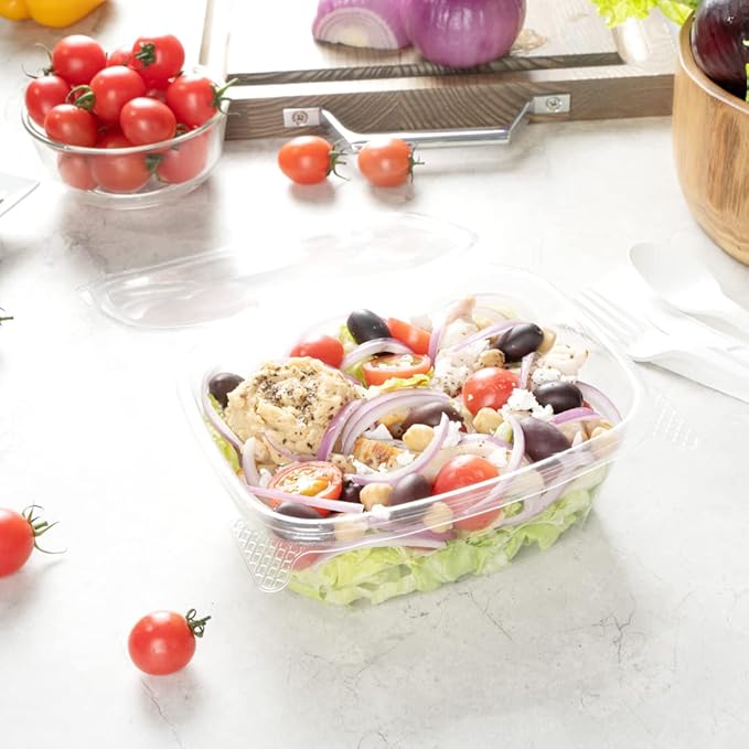 Restaurantware Thermo Tek 32 Ounce Deli Food Containers 100 Anti-Fog Hinged Lid Containers - Freezable Rectangle Clear Plastic To Go Food Containers Disposable
