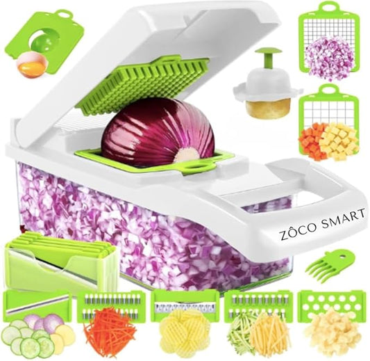 Vegetable Chopper, Mandoline slicer, with 8 blades 14 in 1, Food Chopper, French Fry Cutter, Onion Slicer, Vegetable Slicer, Mandoline Slicer for Kitchen, Kitchen and Dining, Mandoline By Zôco Smart