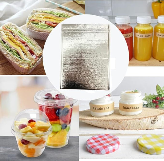 Insulated Easy Zip Lock Resealable Aluminum Sandwich Bag with ice pack - Reusable Thermal Snack Bento Camping Picnic Hot & Cold Pouch (5P, 6 inch x 10 inch)