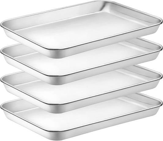 Quarter Sheet Pan Set of 4, CEKEE Stainless Steel Baking Sheet & Cookie Sheets for Baking, Baking Sheet Pan Oven Tray, Heavy Duty & Easy Clean Baking Pans Set - Size 12 x 10 x 0.98 Inch