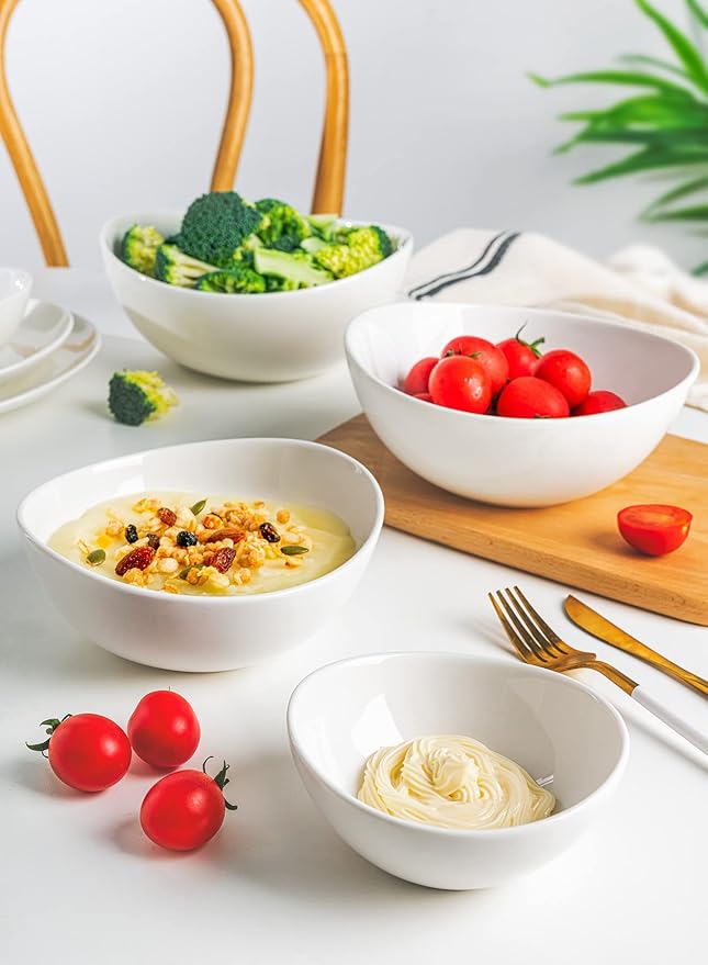 Sweese Porcelain Serving Bowls for Entertaining, 10-18-28-42 Ounce, Microwave & Dishwasher Safe, Large Serving Dishes, Prep Salad Bowls for Thanksgiving Christmas, White