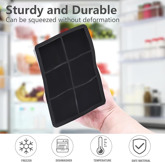 Ice Cube Tray, 3 Pack Silicone Ice Cube Molds with Removable Lid, Easy Release & Reusable Large Square Freezer Trays for Whiskey, Cocktail, Drinks, Coffee, Juice (Black)