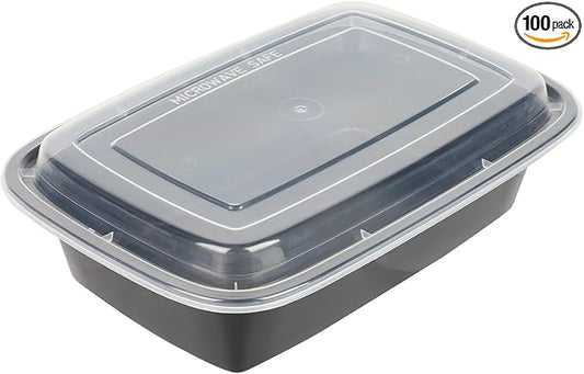 Asporto 38 Ounce Take Out Containers, 100 Food Containers With Lids - Microwavable, Disposable, Black Plastic To Go Food Containers, No BPA, For Take Out And Delivery - Restaurantware