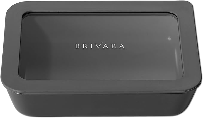 Ceramic Coated Glass Food Storage Container | No PTFE, PFOA, PFAS, and BPA | Reusable Non Toxic Meal Prep Container with Glass Lid | Easy To Store | 3 Cup Rectangle [Onyx]