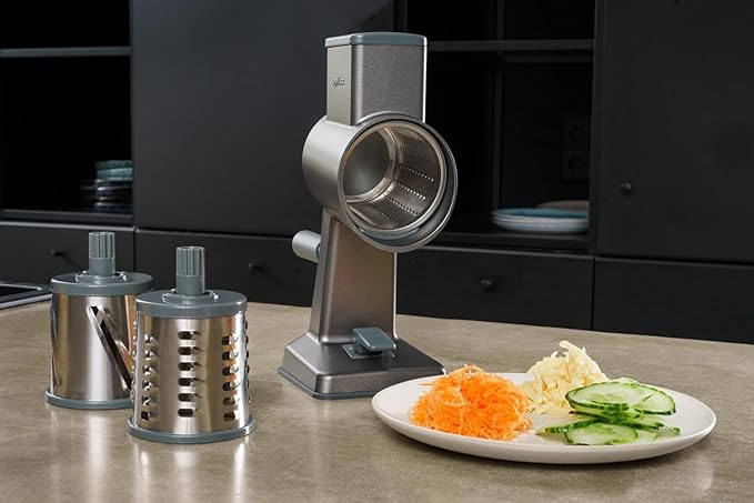 Zyliss Rotary Cheese Grater, Aluminium, 3 Steel Drum Blades, Cheese, Vegetable, Chocolate, Nut, Fruit Grater with Handle, Non-Slip Suction Foot and Table Clamp, 5 Year Guarantee