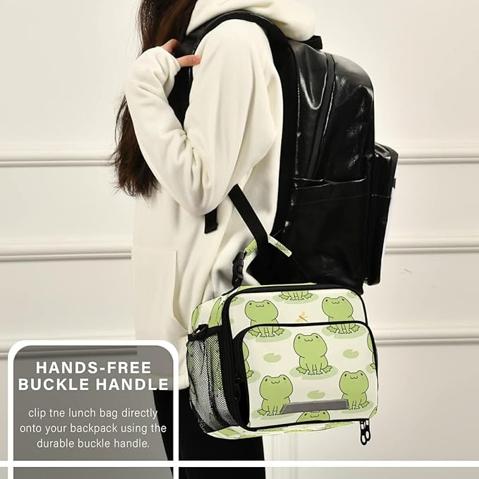 MNSRUU Unisex Cute Frog Insulated Lunch Bag, 11"x4.33"x 9.05", Keeps Food Warm or Cold for Hours