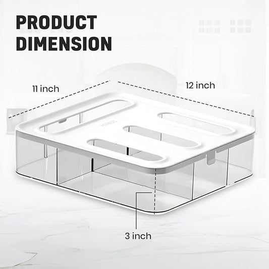 Food Storage Bag Organizer, 4 Slot Plastic Sandwich Bag Organizer for Kitchen Storage, Baggie Organizer for Drawer with Labels Included, Gallon, Quart, Sandwich, Snack, and Slider Bags