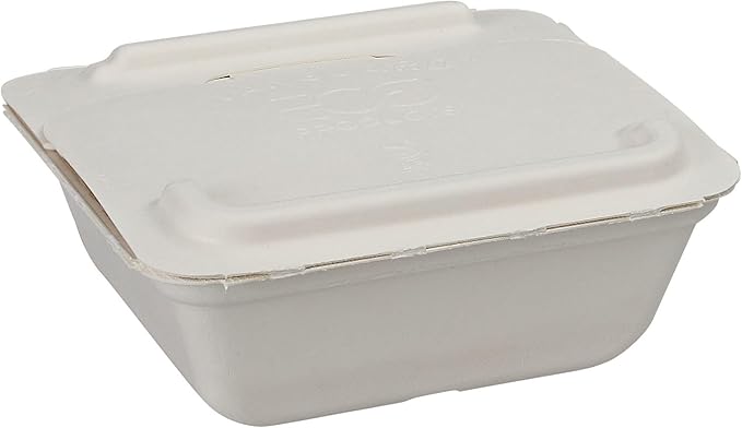 ECO PRODUCTS Compostable 22oz One-Piece To Go Containers, Case of 300, 6"x5.5"x2" Vanguard Folia Innovative Container, Disposable Renewable White Molded Fiber, No PFAS, Tree-Free, ASTM, BPI-Certified