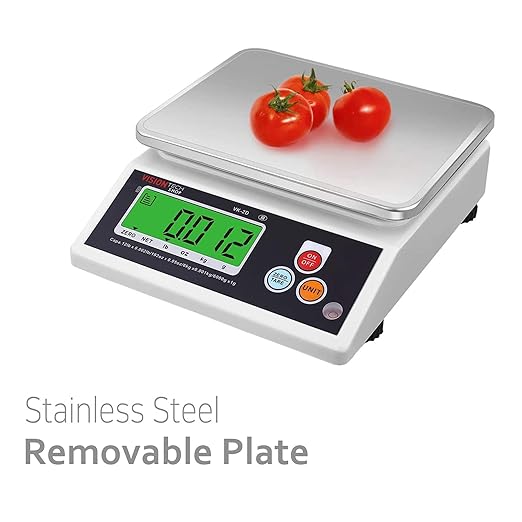 VisionTechShop VK-2D 0.1g Premium Food Kitchen Scale, Lb/Oz/Kg/g Switchable, Stainless Steel Plate Food Scale, Large LCD Display with Backlight, 12lb Max Capacity, 0.001lb Readability
