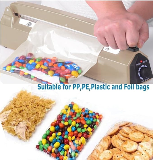 12 Inch Impulse Heat Sealer Manual Bags Sealer Sealing Machine Poly Bag Heat Sealer Heating Closer for Plastic PE PP Foil Bags Home Restaurant Food Storage with Extra Replace Element(Beige)