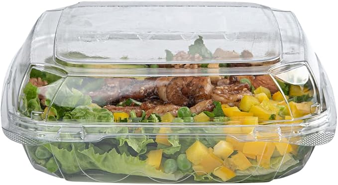 Restaurantware Thermo Tek 45.7 Ounce Clamshell Containers 100 Anti-Fog To Go Food Containers - Freezable Rectangle Clear Plastic Food Packaging Containers Disposable