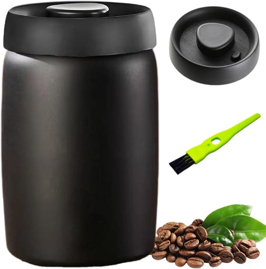 Coffee Vacuum Canister - 16oz Airtight Stainless Steel Food Storage | Press Out Excess Air, Perfect for Coffee Beans & Tea
