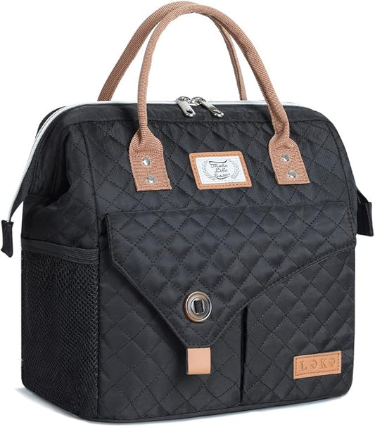Lekesky Lunch Bag for Women and Men Leakproof Lunchbox Insulated Lunch Bag for Work, Picnic and Camping, Quilted Black