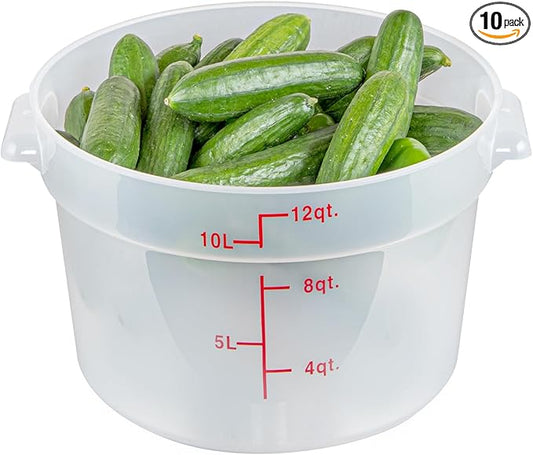 Restaurantware-Met Lux 12 Quart Food Storage Containers, 10 Translucent Storage Containers - Lids Sold Separately, Red Volume Markers, Dishwashable Containers, Side Handles, For Storing Foods
